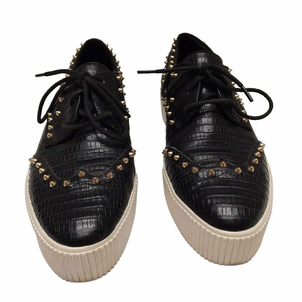 Ash Women's Black Leather Krush Platform Spike Oxford Shoe Sneaker Women Size 38 - Picture 2 of 8